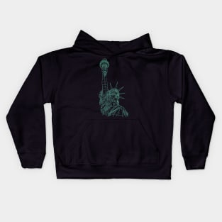 Statue of Liberty in a green line drawing design Kids Hoodie